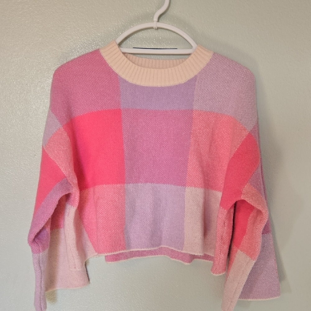 Jessica Simpson | Pink Plaid Cropped Sweater Size Small - Picture 1 of 8